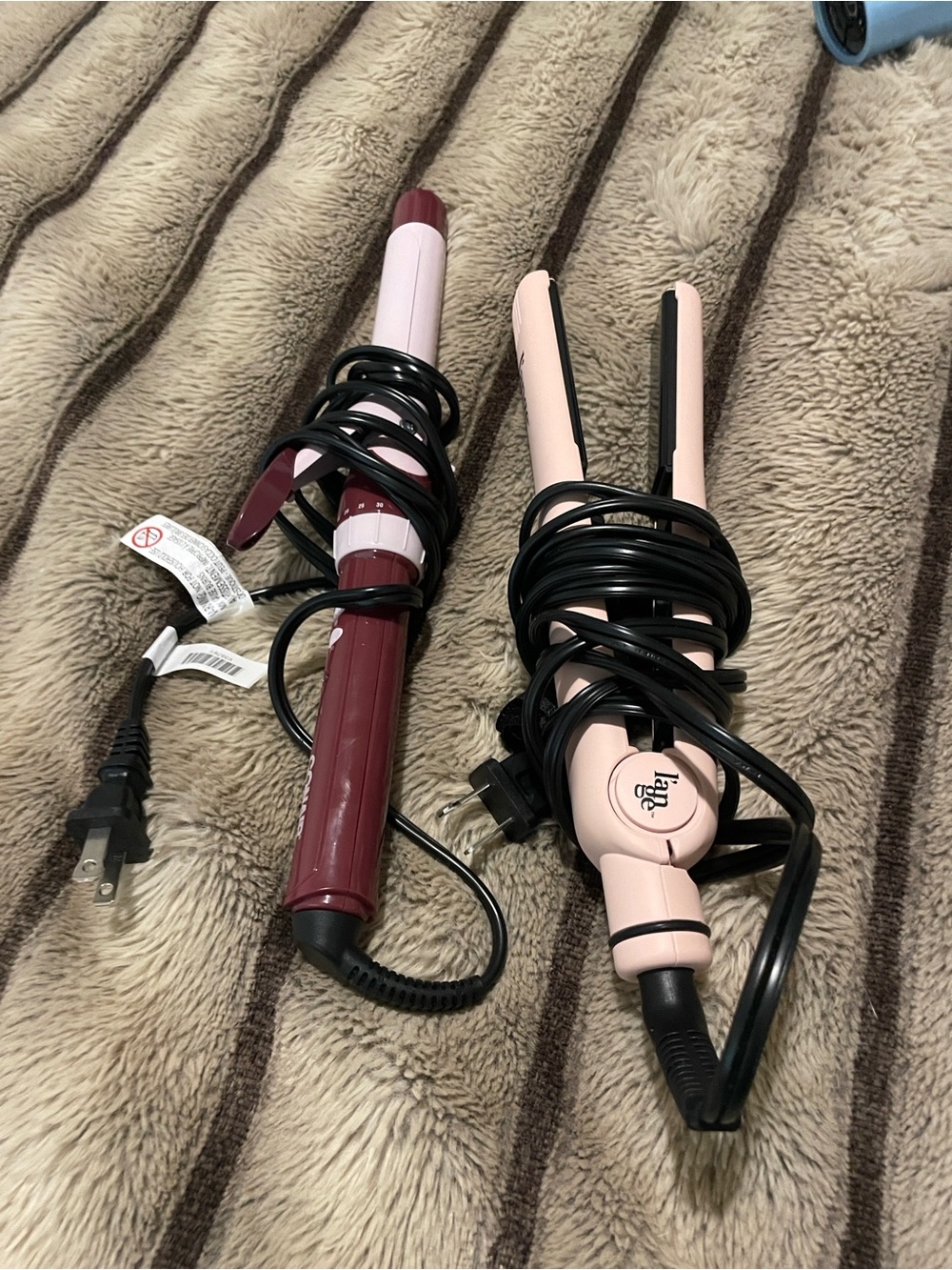 T3 Burgundy Curling Wand & Blush Pink Mini Flat Iron Set